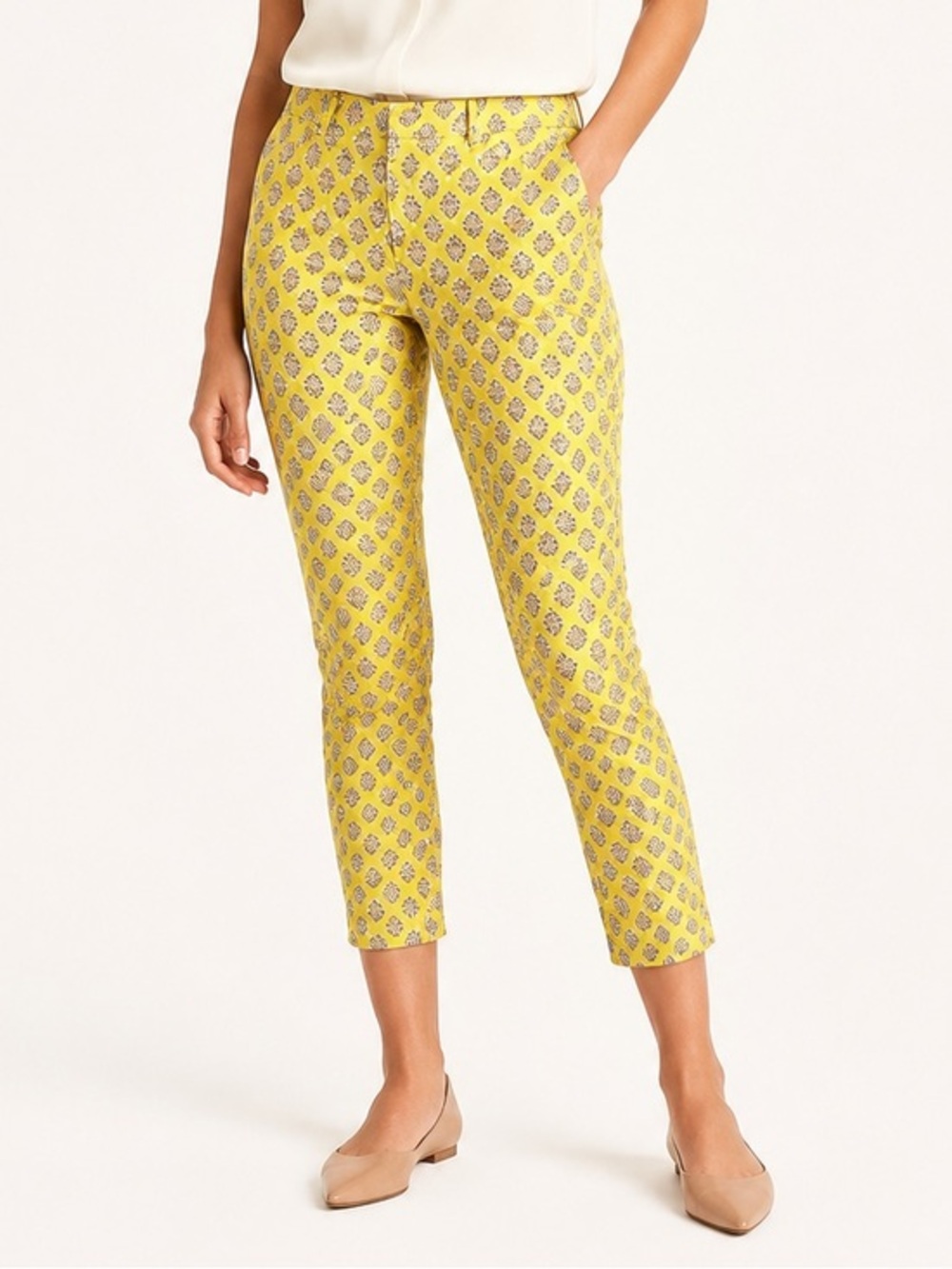 New Banana Republic Sloan crop midrise yellow print women’s pant, size 0